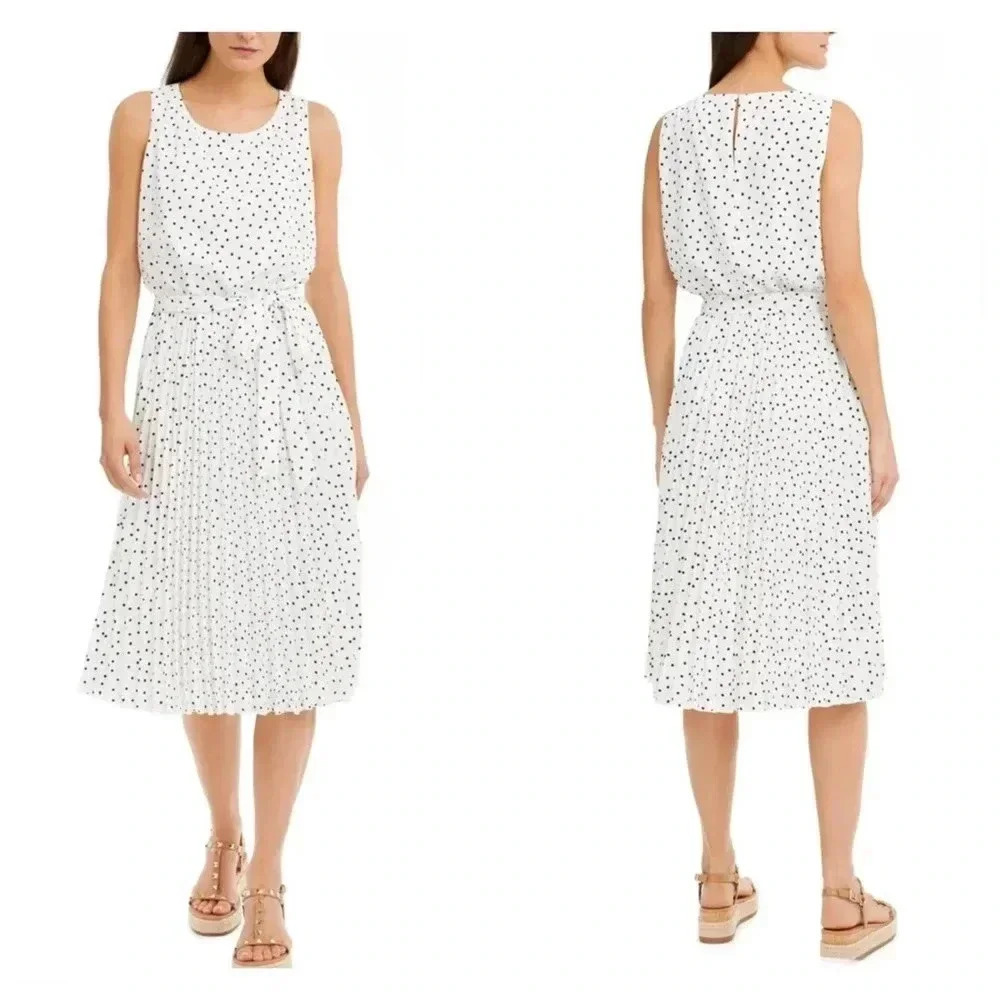 Inc Polka-Dot Pleated Chiffon MIDI Dress Size 4